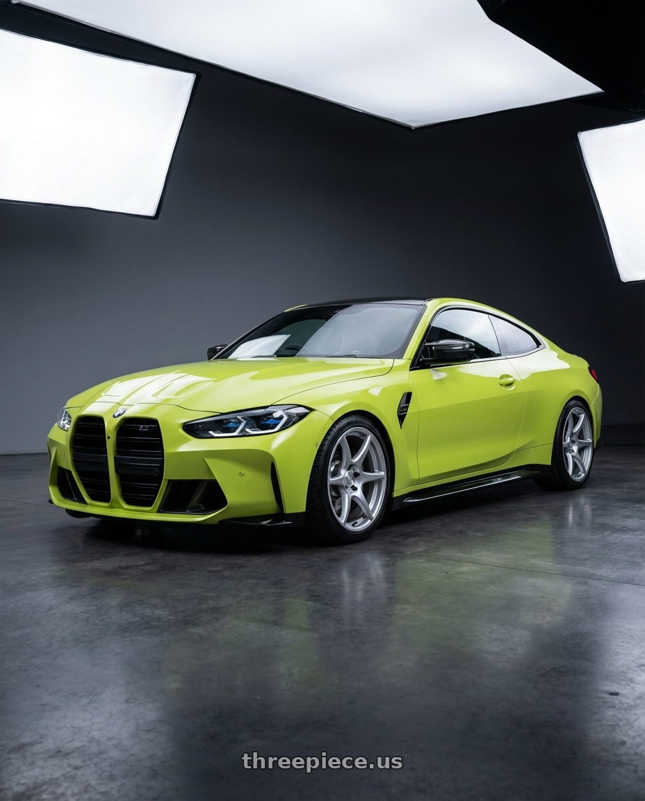 2024 BMW M4 G82 with Kansei K11S Tandem 5X112 19x10.5 22 Hyper Silver wheels