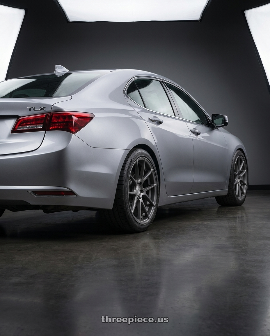 2019 Acura TLX with Avant Garde Wheels M510 5X114.3 19x9.5 +40 Dolphin Grey wheels rear three quarter view square tires