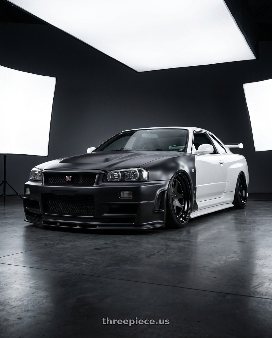 2002 Nissan Skyline R34 GTR with Rotiform 854 5x110 19x9 +34 MATTE BLACK wheels
