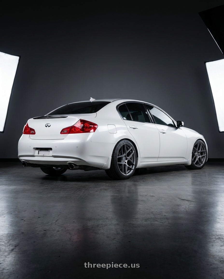 2012 Infiniti G37 with Aodhan AFF2 5x114.3 19x8.5+35 Matte Gray wheels rear three quarter view square tires
