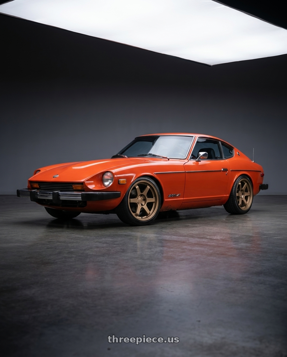 1978 Datsun 280z orange  with 9six9 SIX-1 5x114.3 18X10 +20 Matte Bronze wheels