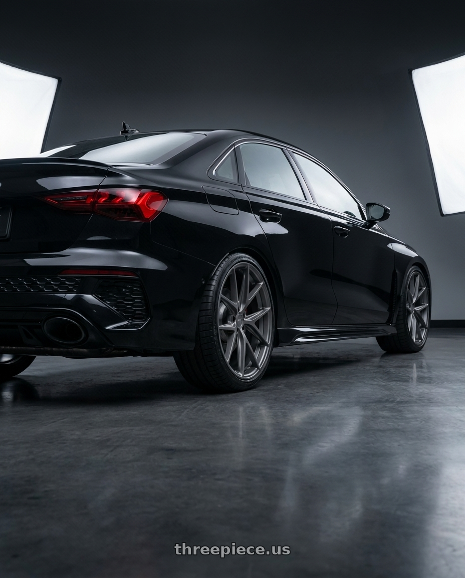 2022 Audi RS3 8Y with Niche 1PC M116 MISANO 5X112 19X9.5 +38 MATTE GUN METAL wheels rear three quarter view square tires