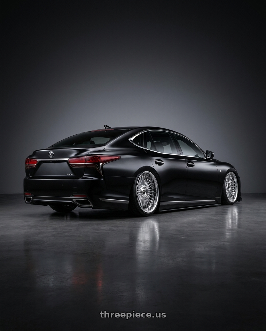 2022 Lexus LS500 F Sport with Work Emitz wheels rear three quarter view slight stretch tires