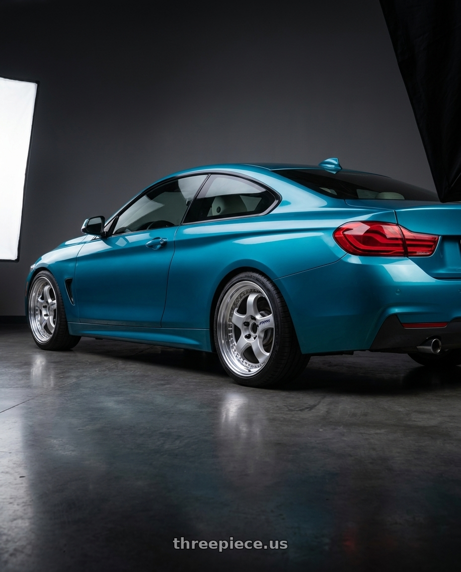 2020 BMW 440i xDrive with Work Meister S1 3P 5x120 18x8.5+35 L Disk Silver wheels rear three quarter view square tires