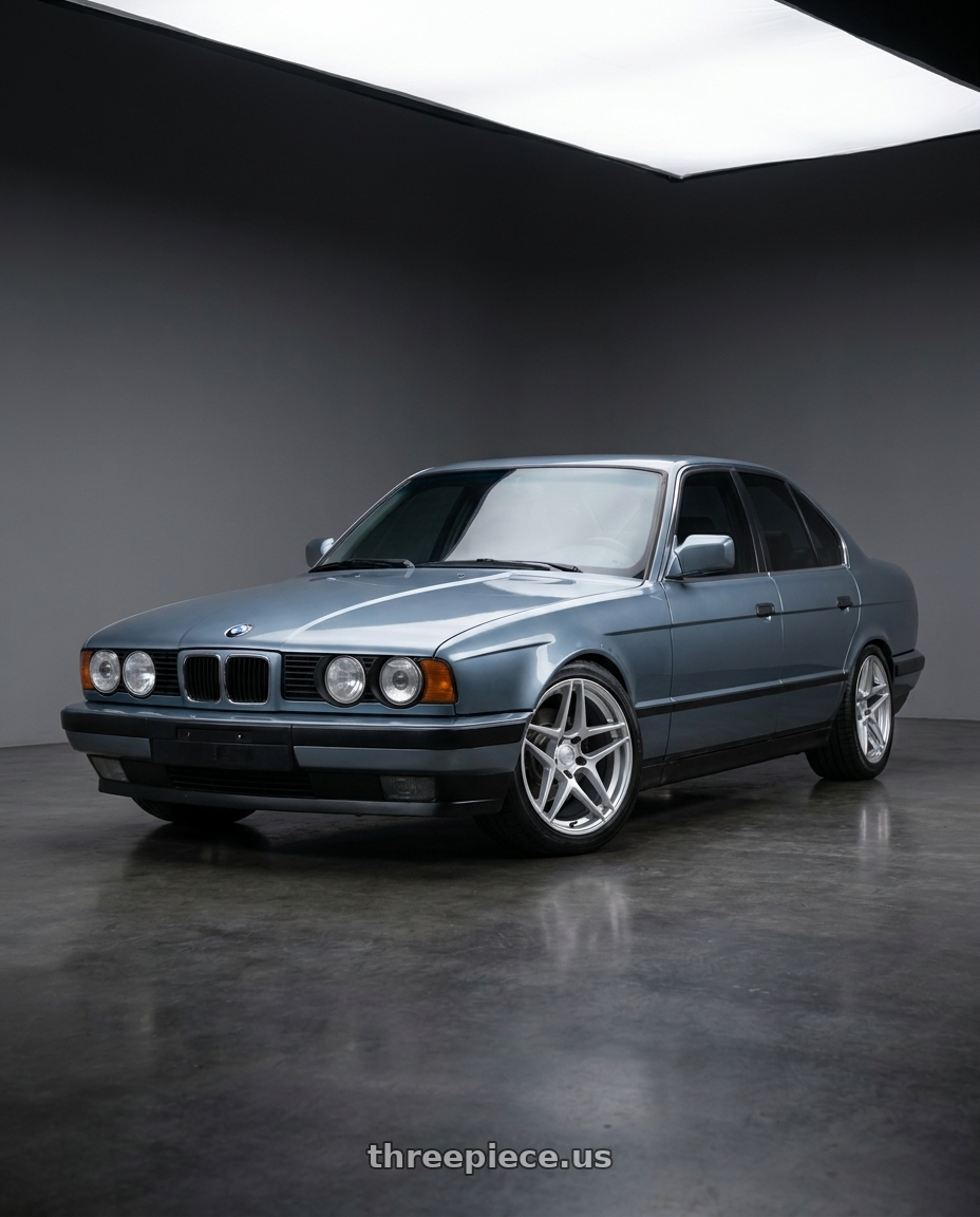 1989 BMW E34, 520i, cirrus blue metaliic with Kansei K15H Astro 5x114.3 18x9.5 22 Hyper Silver wheels