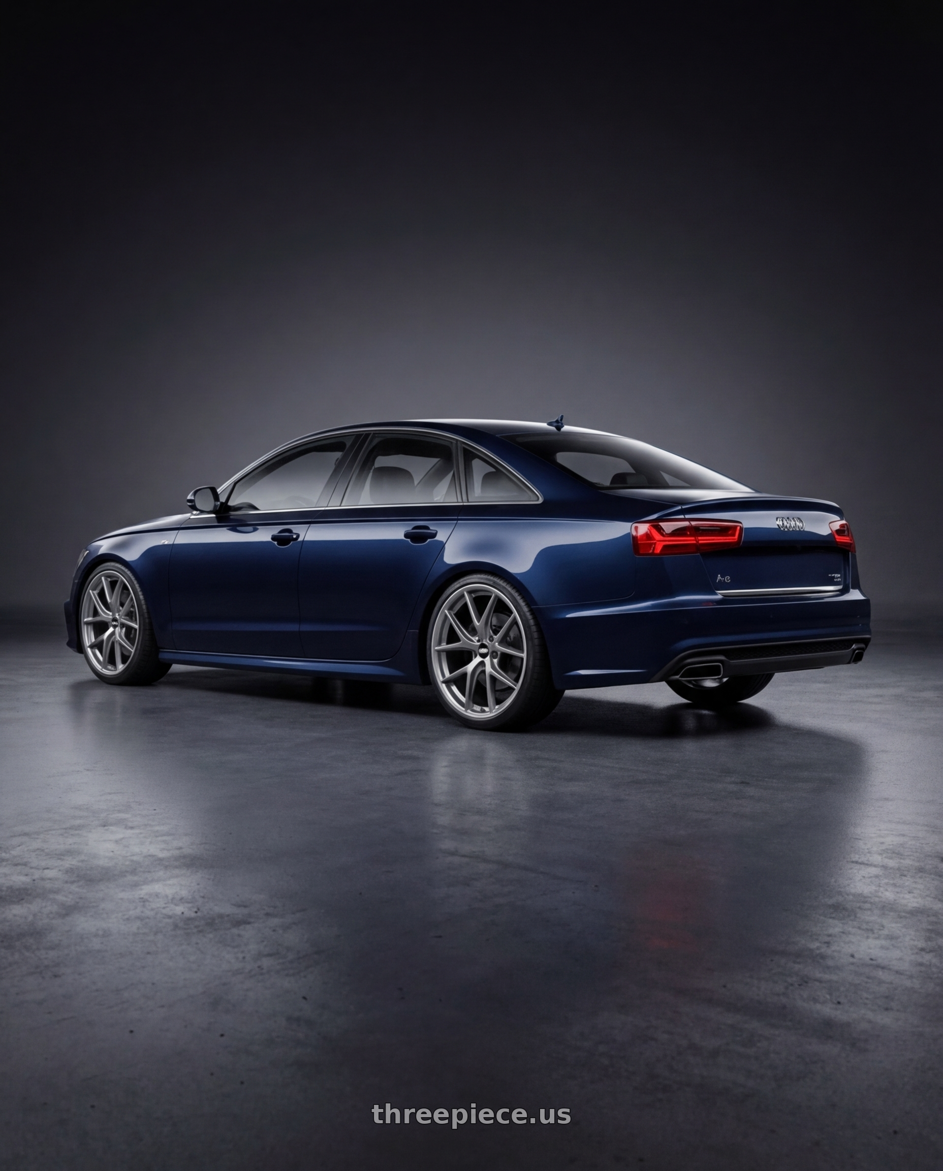 2017 Audi A6 Midnight Blue Metallic with BBS CI-R 5x112 19x8 +44 Platinum Silver Polished Rim Protector wheels rear three quarter view slight stretch tires