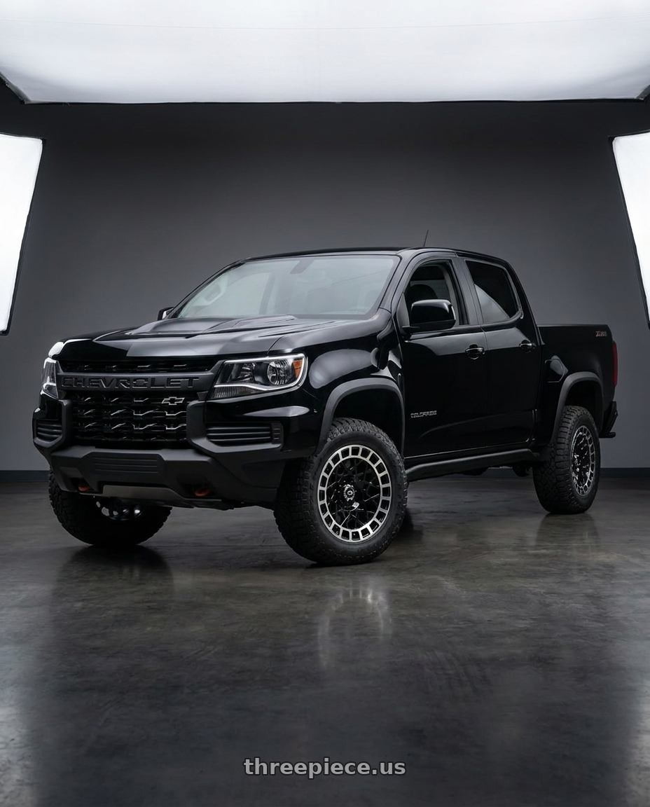 2021 Chevrolet Colorado WT with Vision Street-Designs 349 Savage 6x120 17x8.5+12 Gloss Black Machined Lip wheels