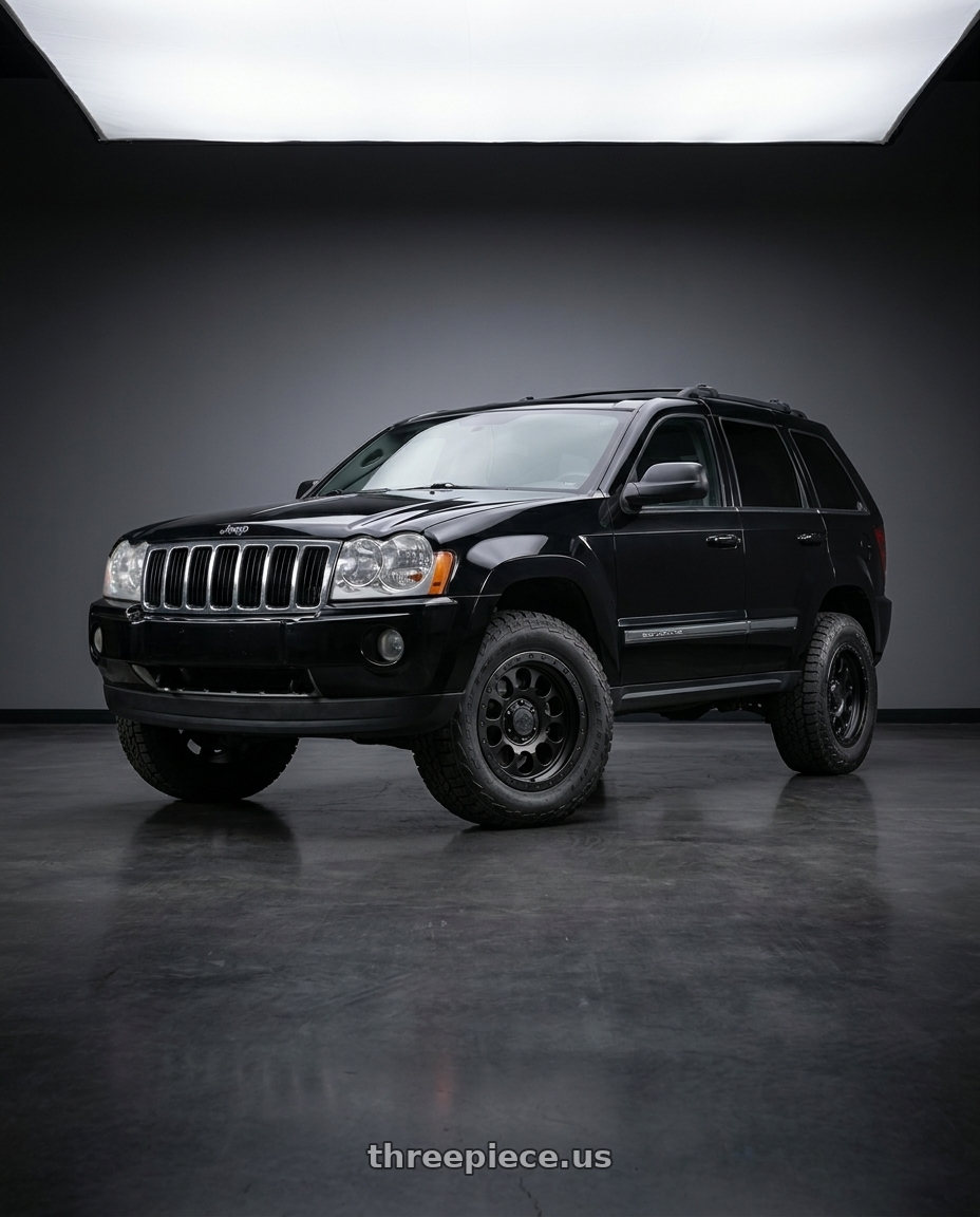 2006 Jeep Grand Cherokee with LOCK OFFROAD 50CAL 5x127 17x9 -12 Matte Black W Matte Black Ring wheels
