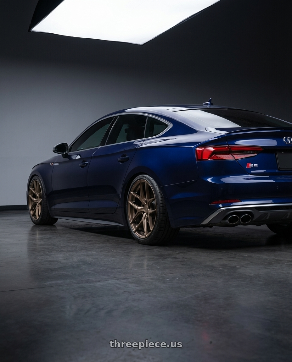 2014 Audi S5 B8 with Aodhan AFF2 5x112 19x8.5+35 Matte Bronze wheels rear three quarter view square tires