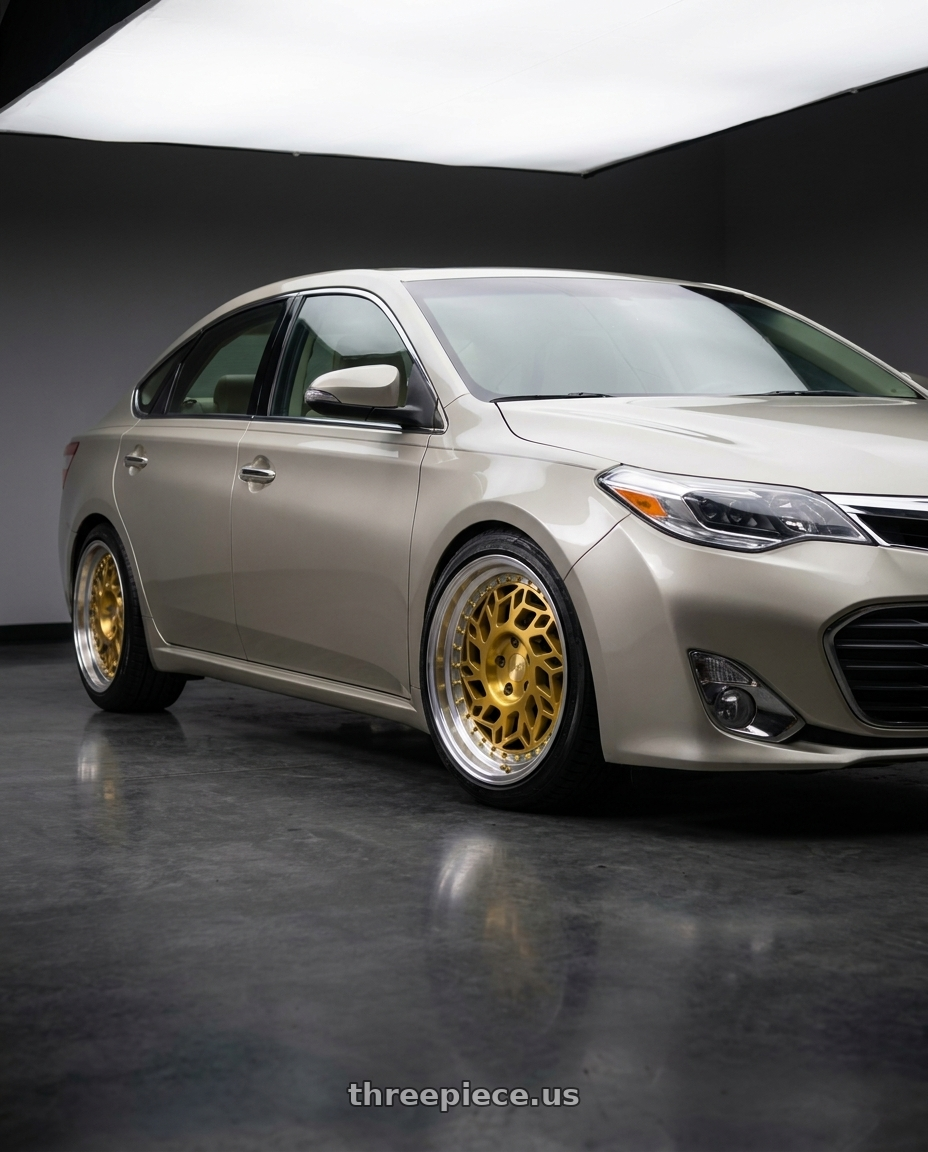 2013 toyota avalon with F1R R32 5x114.3 18x9.5 +35 Brushed Gold/Polish Lip wheels