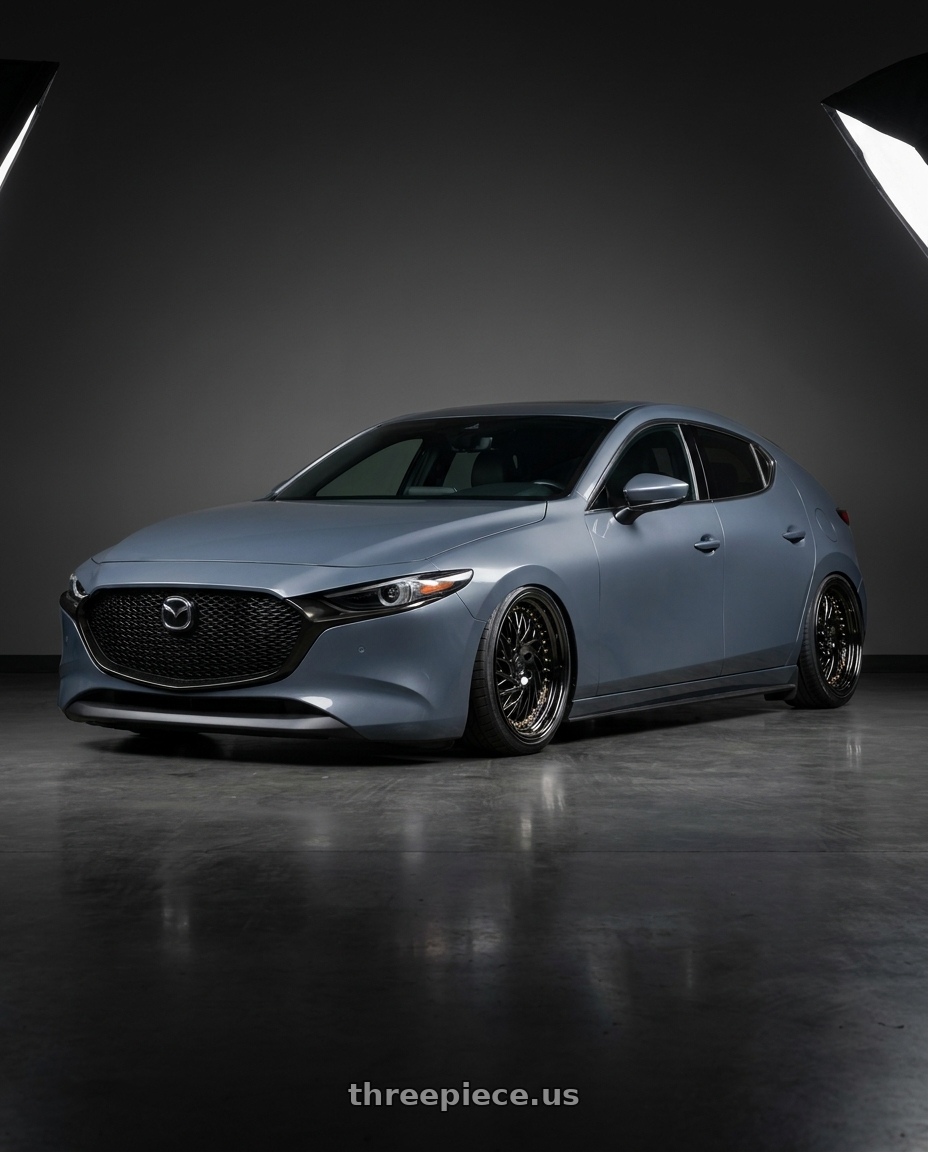 2023 Mazda Mazda3 Turbo with Aodhan DS03 5x114.3 18x9.5 +30 Black Vacuum w/ Gold Rivets wheels