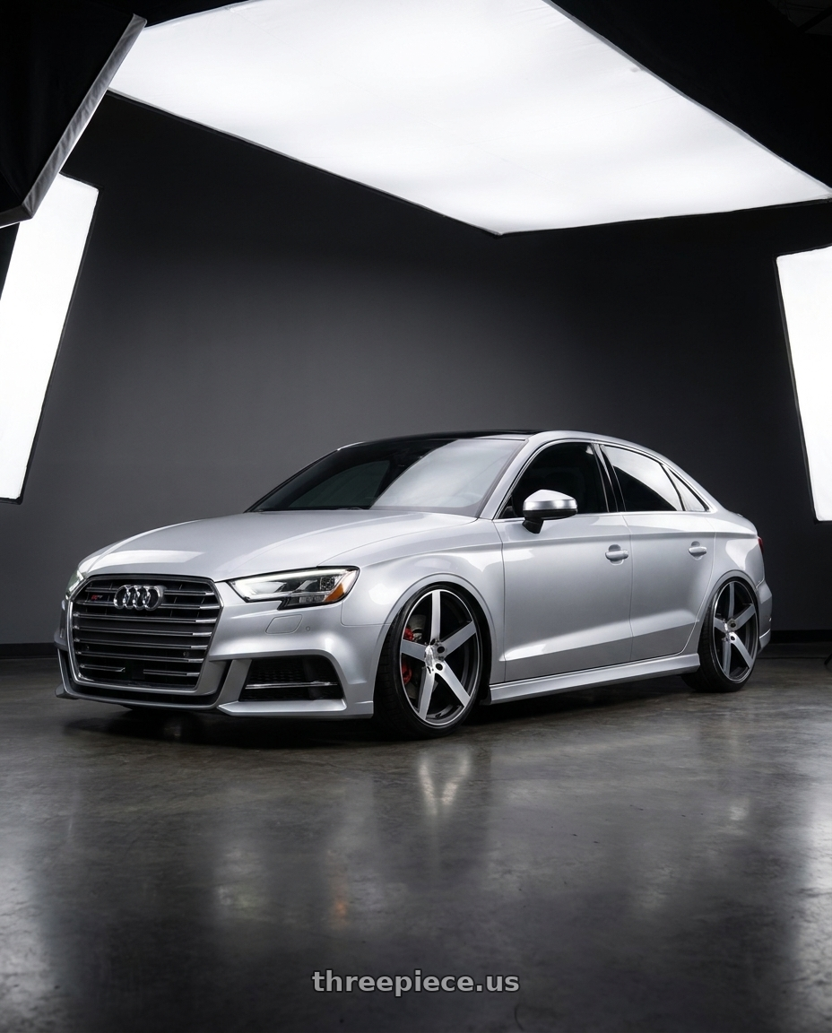 2016 Audi S3 with RAVETTI M13 5X112 20x10 +40 SATIN BLACK MACHINED wheels front three quarter view lowered stance