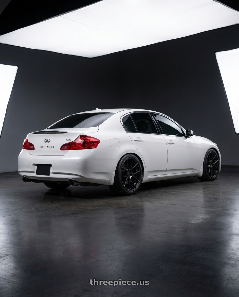 2012 Infiniti G37 with Avant Garde Wheels M510 5X114.3 19x9.5 +40 Matte Black wheels rear three quarter view square tires