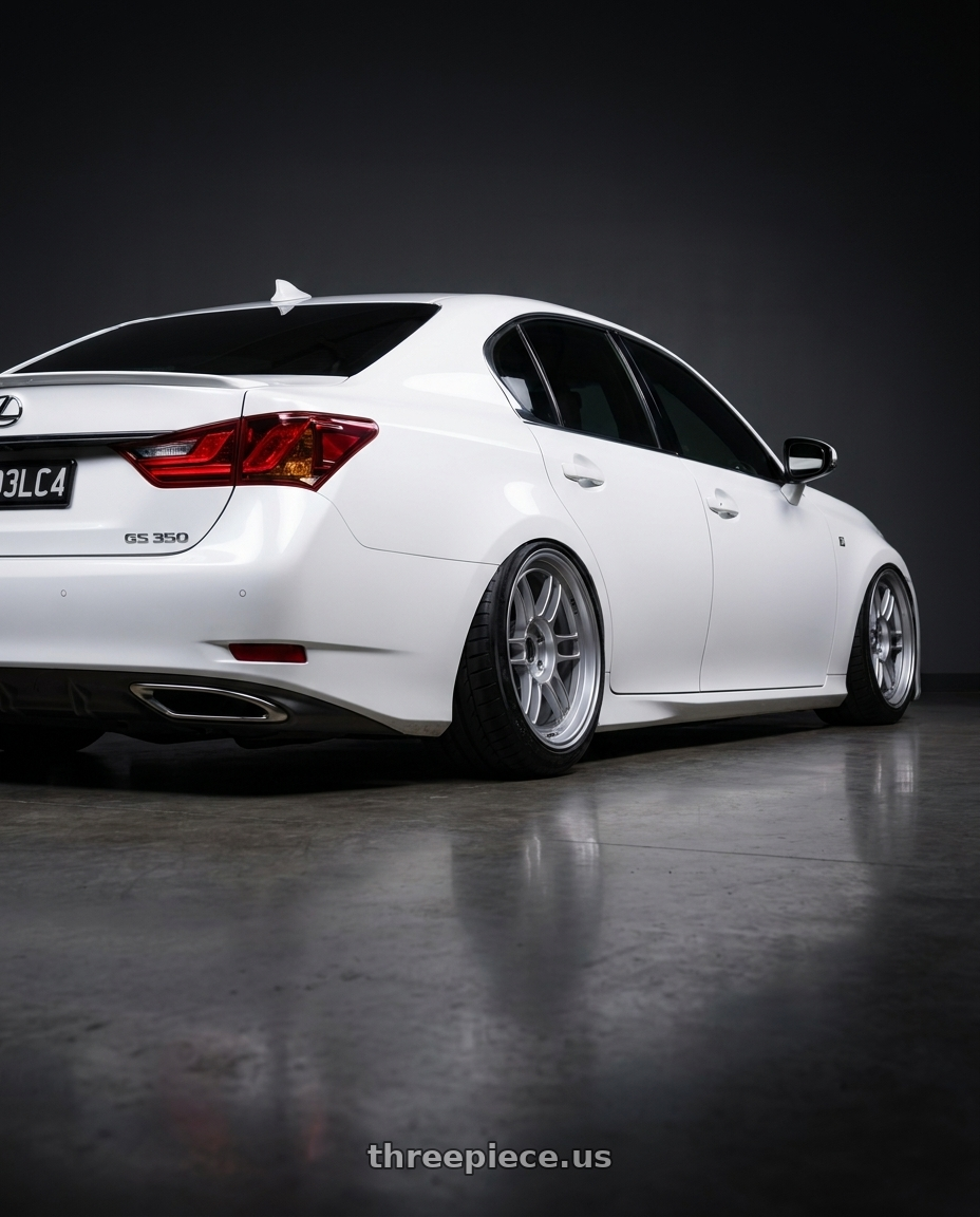 2015 Lexus GS 350 F Sport with Enkei RPF1 5x100 18x9.5+38 Silver wheels rear three quarter view meaty tires
