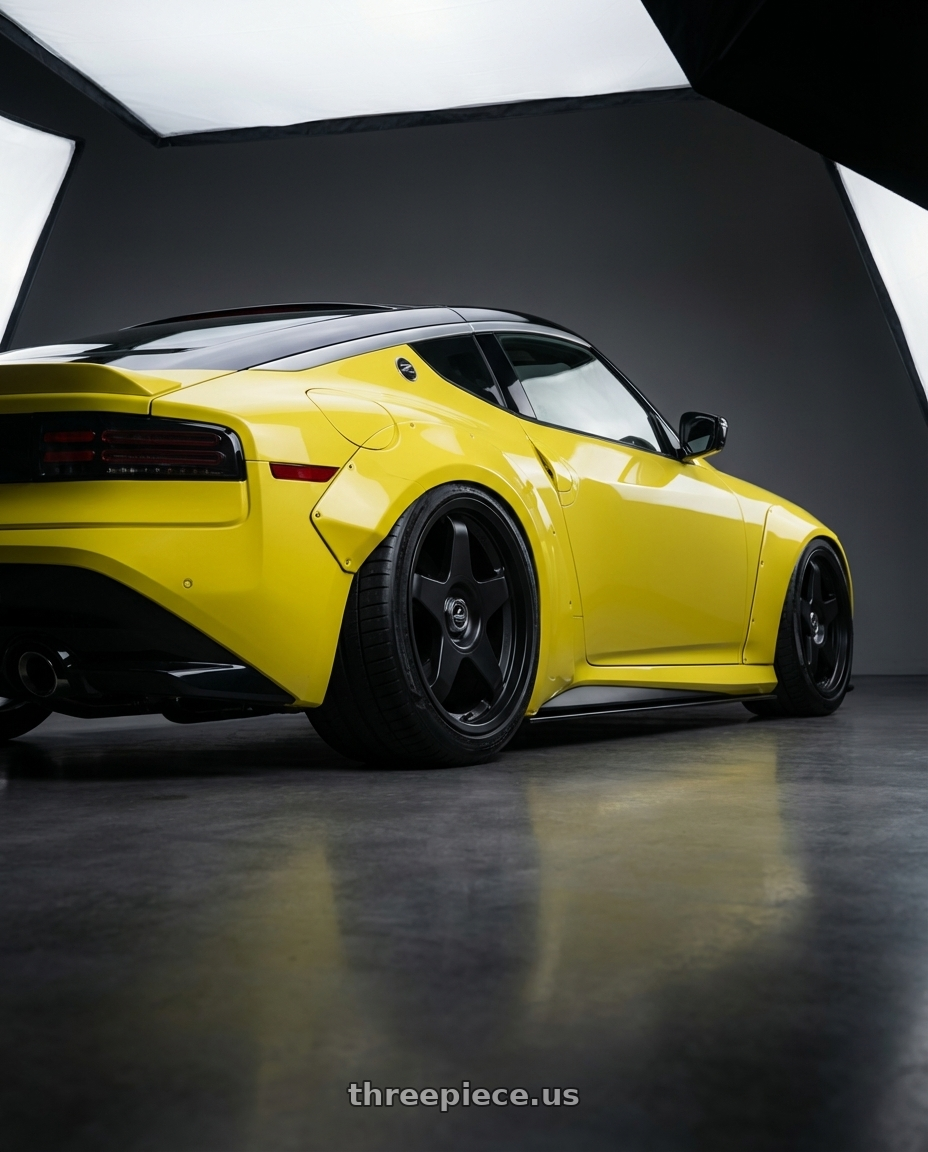 2024 Nissan Z with fifteen52 CHICANE 5x114.3 / 5x120 19x8.5 +35 ASPHALT BLACK (SATIN BLACK) wheels rear three quarter view slight stretch tires