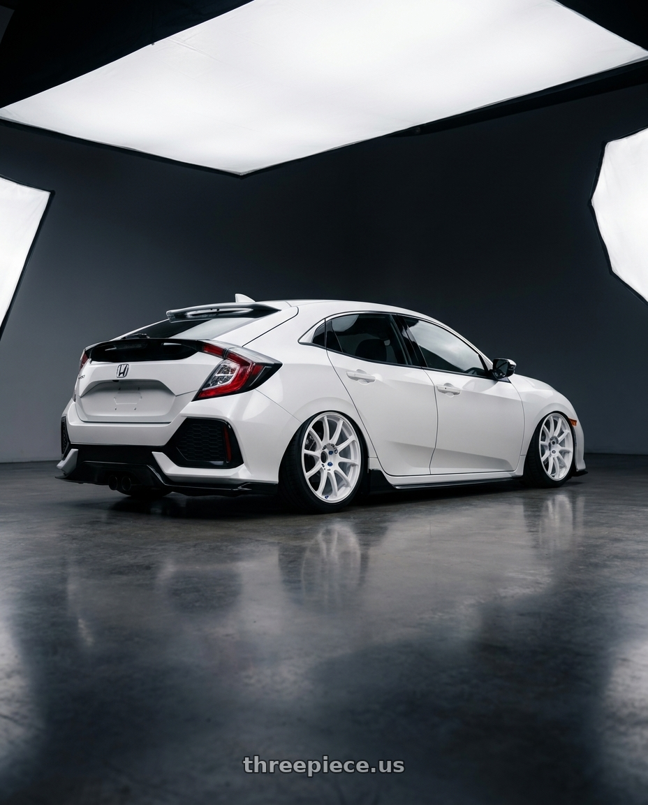2019 Honda Civic with Advan RCIII 5x114.3 18x7.5+45 White wheels rear three quarter view slight stretch tires