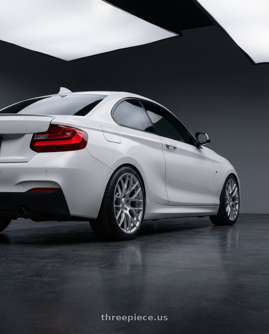 2018 BMW 2 Series F22 with Avant Garde Wheels M359 5X120 18x8.5 +35 Hyper Silver wheels rear three quarter view square tires