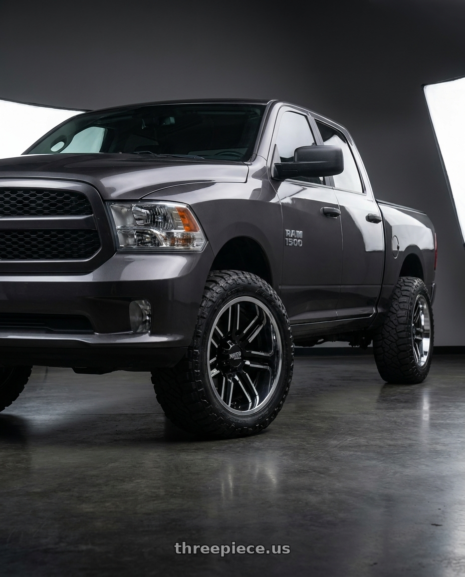 2024 Ram 1500 with Moto Metal MO202 6X139.7 22X10 -18 GLOSS BLACK MACHINED CENTER CHROME LIP wheels