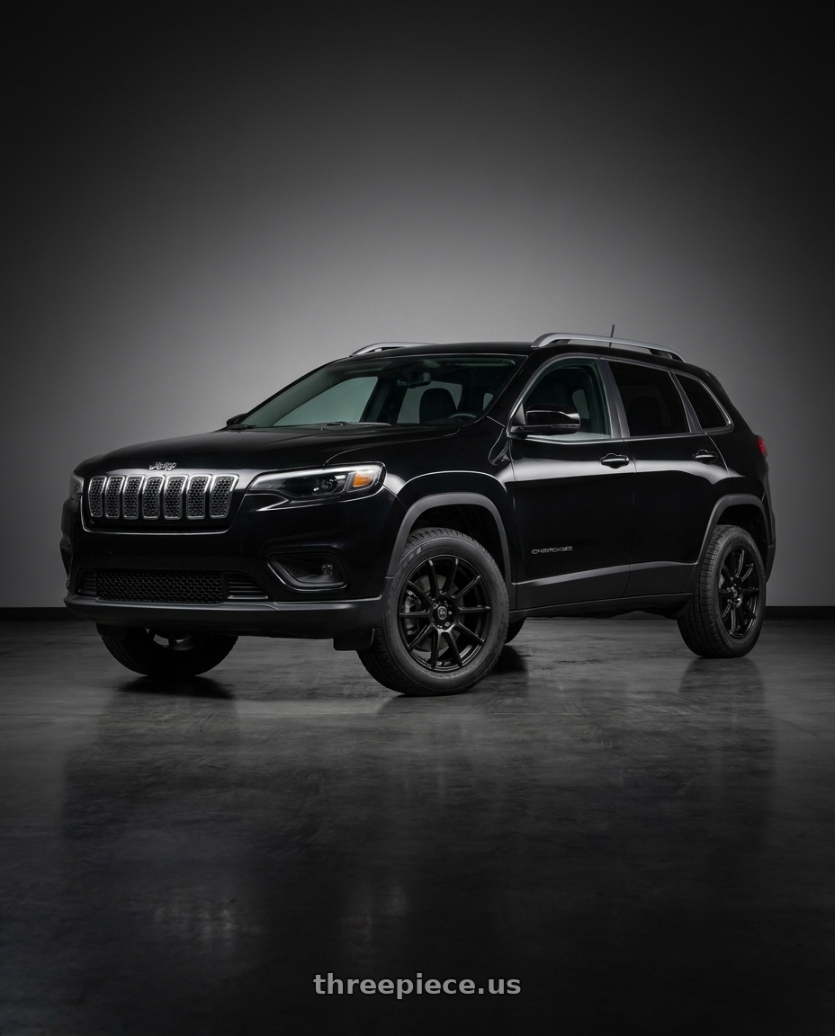 2019 Jeep Cherokee Latitude with Konig Control 5x110/5x115 17x7+40 Matte Black wheels