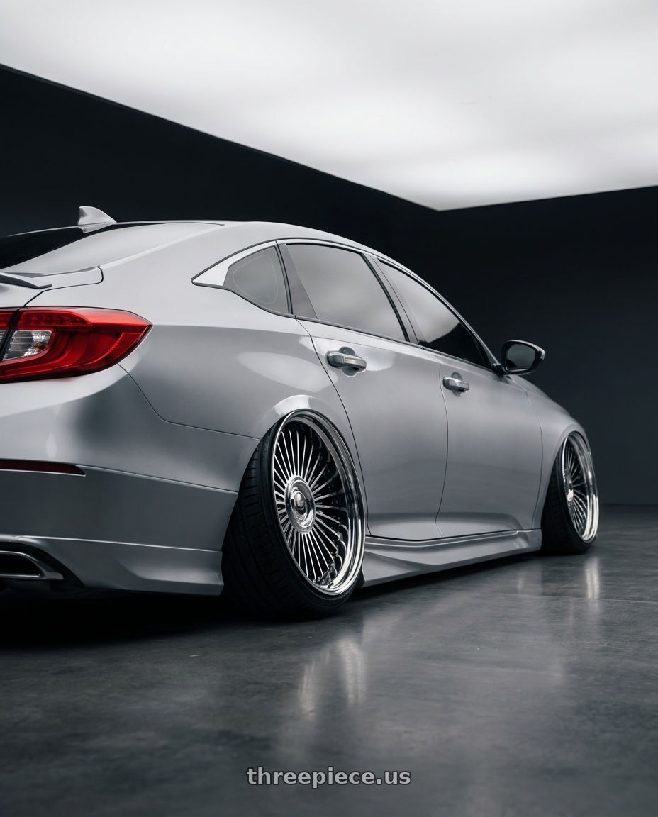 2020 Honda Accord with Work Emitz Black Polish 5x114.3 19x8.5 +45 wheels rear three quarter view extreme stretch tires