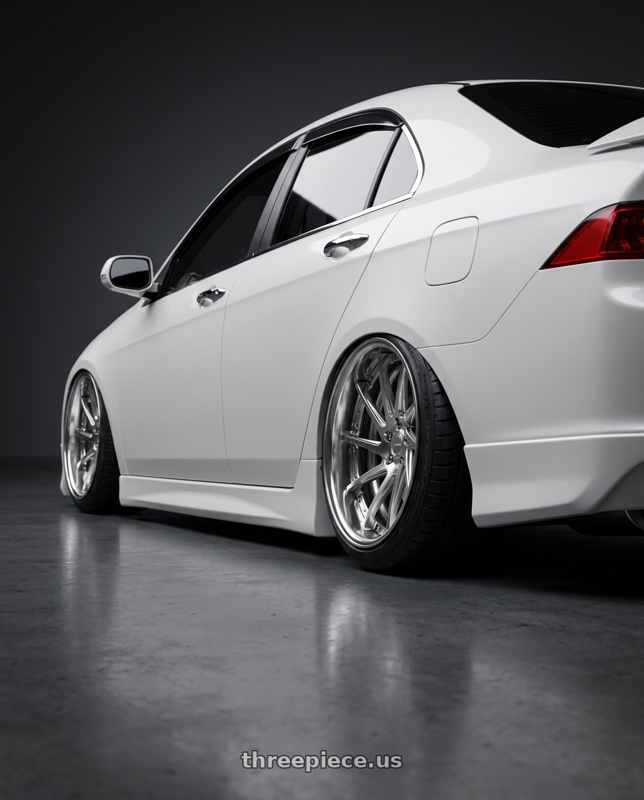 2006 Acura TSX with Work Gnosis Cvs 5x114.3 20x11.5+30 A Disk Buff Finish wheels rear three quarter view slight stretch tires