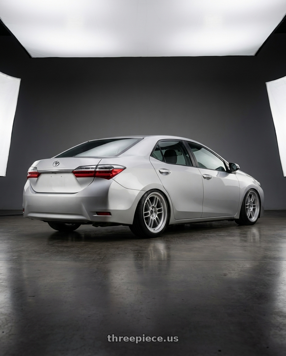 2019 Corolla altis with Enkei RPF1 5x100 18x8+35 Silver wheels rear three quarter view slight stretch tires