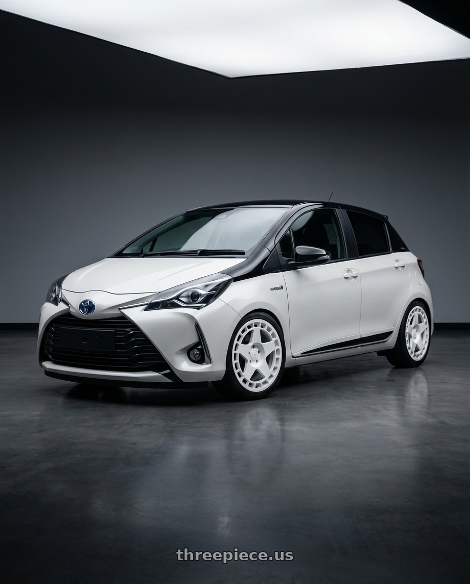 2020 Toyota Yaris Y20 with fifteen52 TURBOMAC 5x112 18x8.5 +45 RALLY WHITE (GLOSS WHITE) wheels
