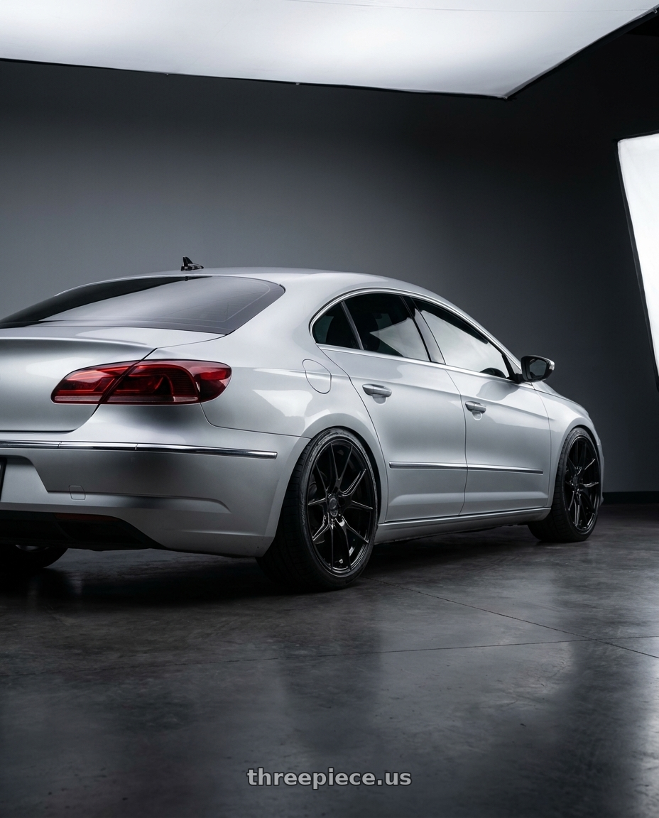 2015 Volkswagen CC with Avant Garde Wheels M520R 5X112 19x9.5 +40 Gloss Black wheels rear three quarter view square tires