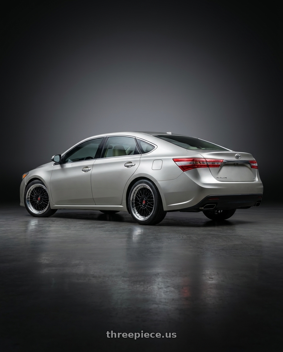 2013 toyota avalon with Axe EX10 5x114 18X8+35 GLOSS BLACK wheels rear three quarter view square tires