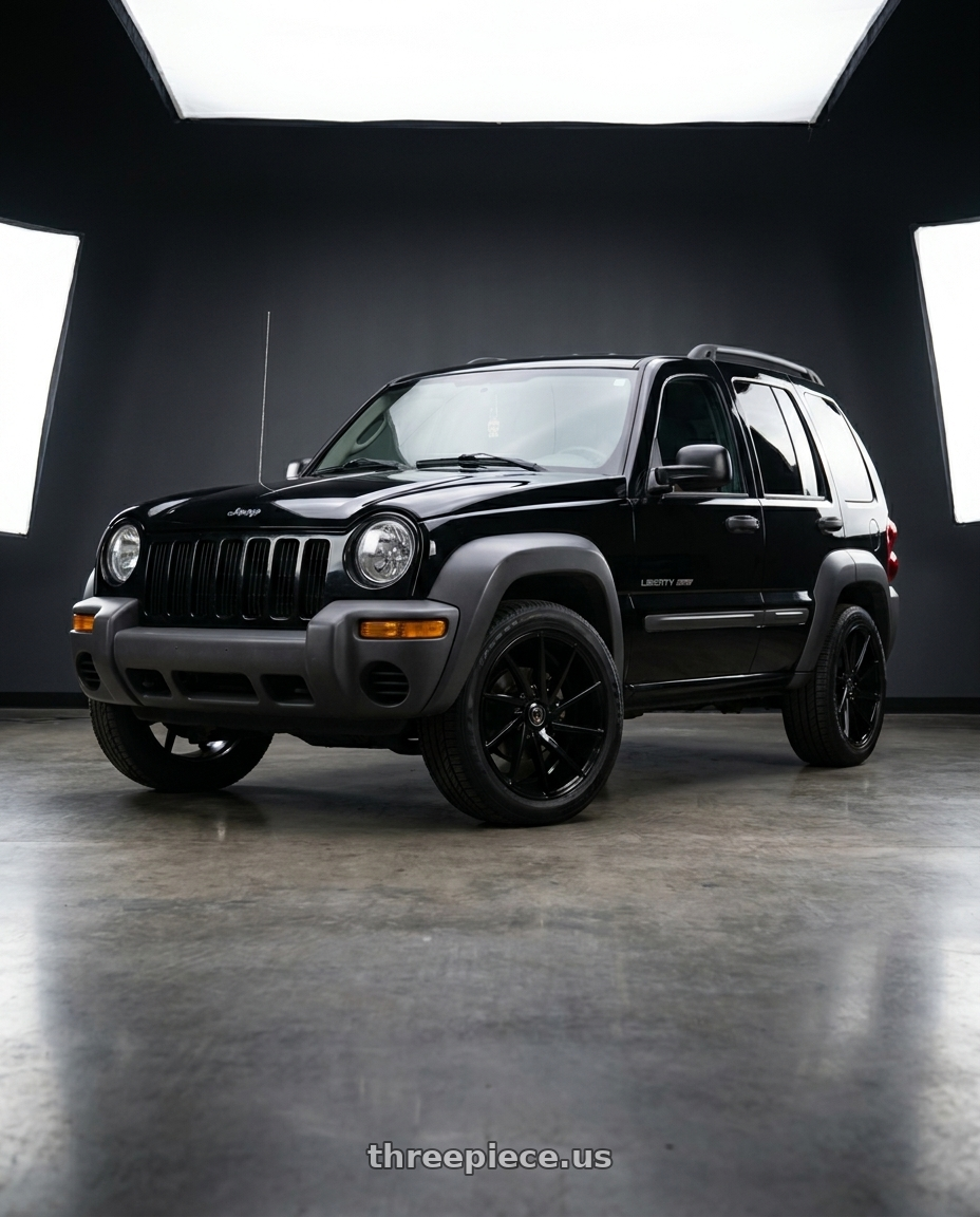 2003 jeep liberty sport with MARQUEE WHEELS M8135F 5x114.3 18x8+33 BLACK - GLOSSY BLACK wheels