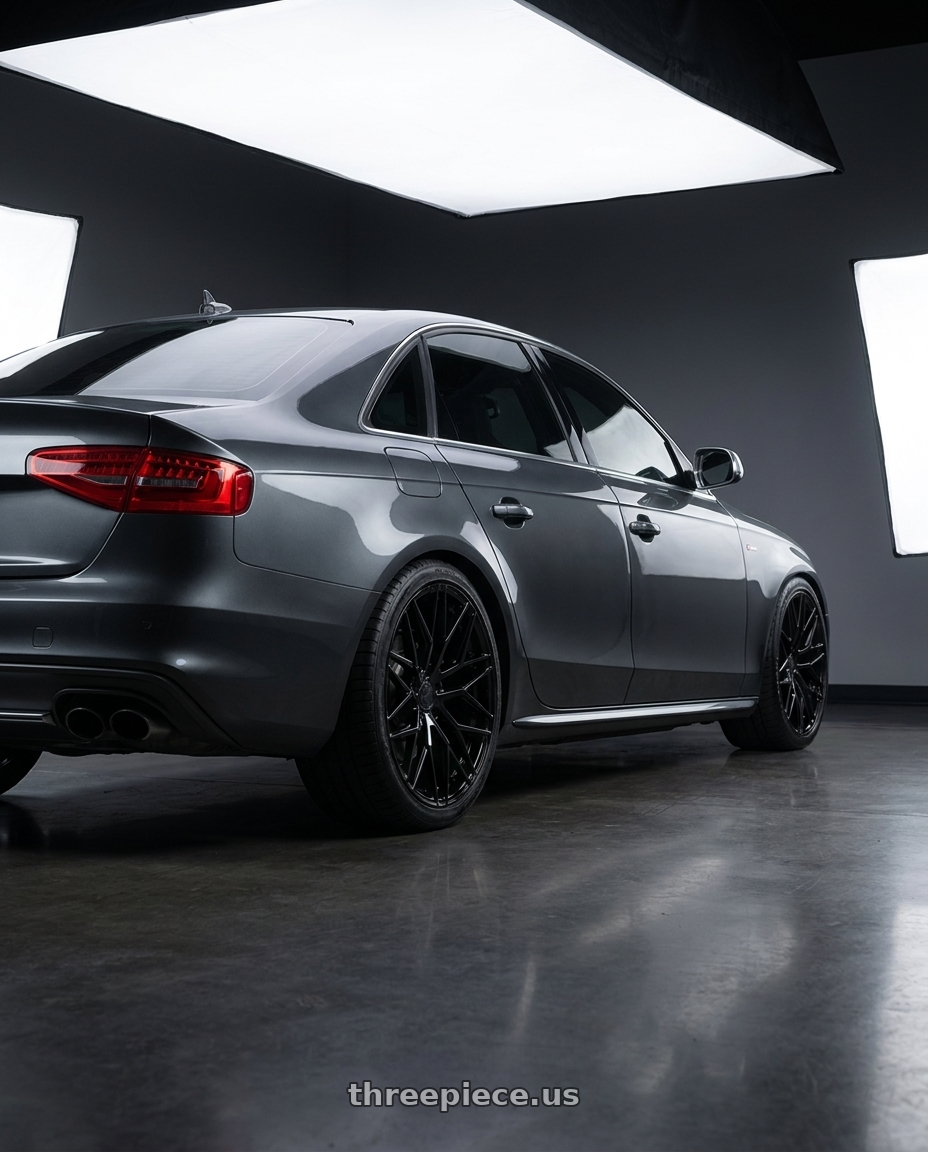 2015 Audi S4 B8.5 with Avant Garde Wheels M520R 5X112 19x8.5 +35 Gloss Black wheels rear three quarter view square tires