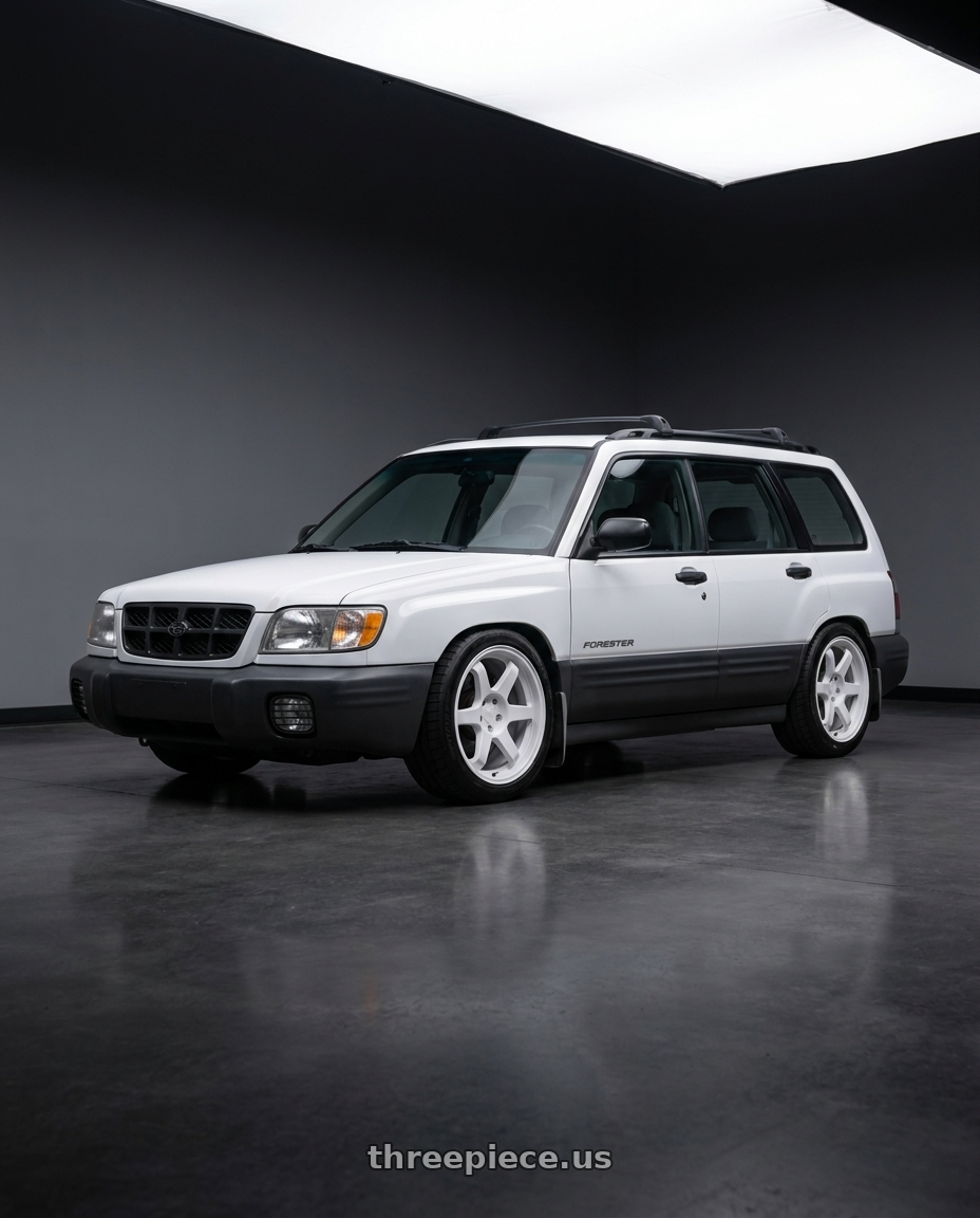 2001 Subaru forester L with 9six9 SIX-1 5x100 17X8 +35 Competition White wheels