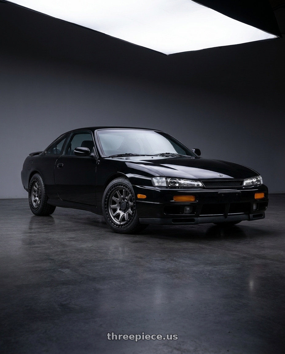 Nissan 240sx 1999 with Black Rhino CALICO 5X127 17X8.5 +34 MATTE GUNMETAL W/ MATTE BLACK LIP wheels