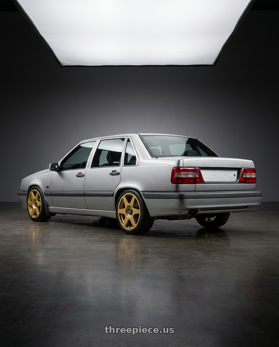 1996 Volvo 850 GLE with fifteen52 TARMAC EVO 5x108 / 5x112 18x8.5 +45 GOLD (GLOSS GOLD) wheels rear three quarter view square tires