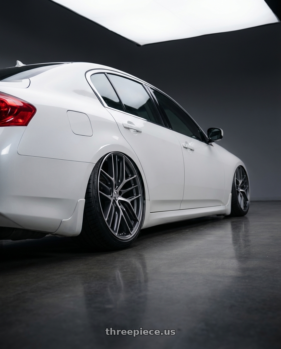 2012 Infiniti G37 with BBS CC-R 5x114.3 19x8.5+30 Graphite w/ Diamond Cut Face wheels rear three quarter view slight stretch tires