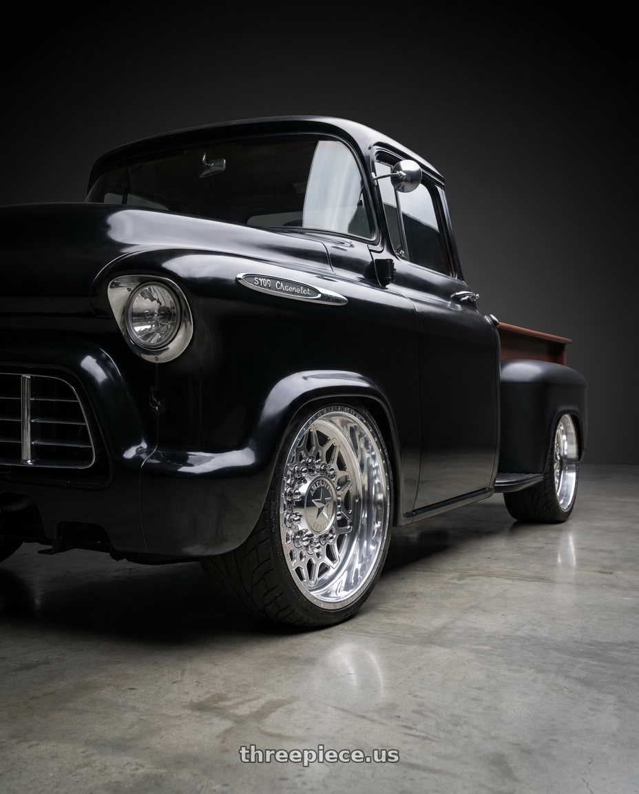 1957 Chevrolet COE Truck with American Force 7H03 ORION CCBR 8x165.1 30x16 -112 Polished wheels
