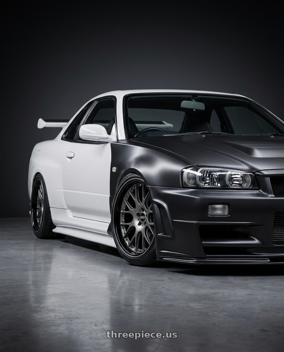 2002 Nissan Skyline R34 GTR with BBS CH-RII 5x130 20x11.5 +47 Satin Platinum Center Black Lip Stainless Rim Protector wheels