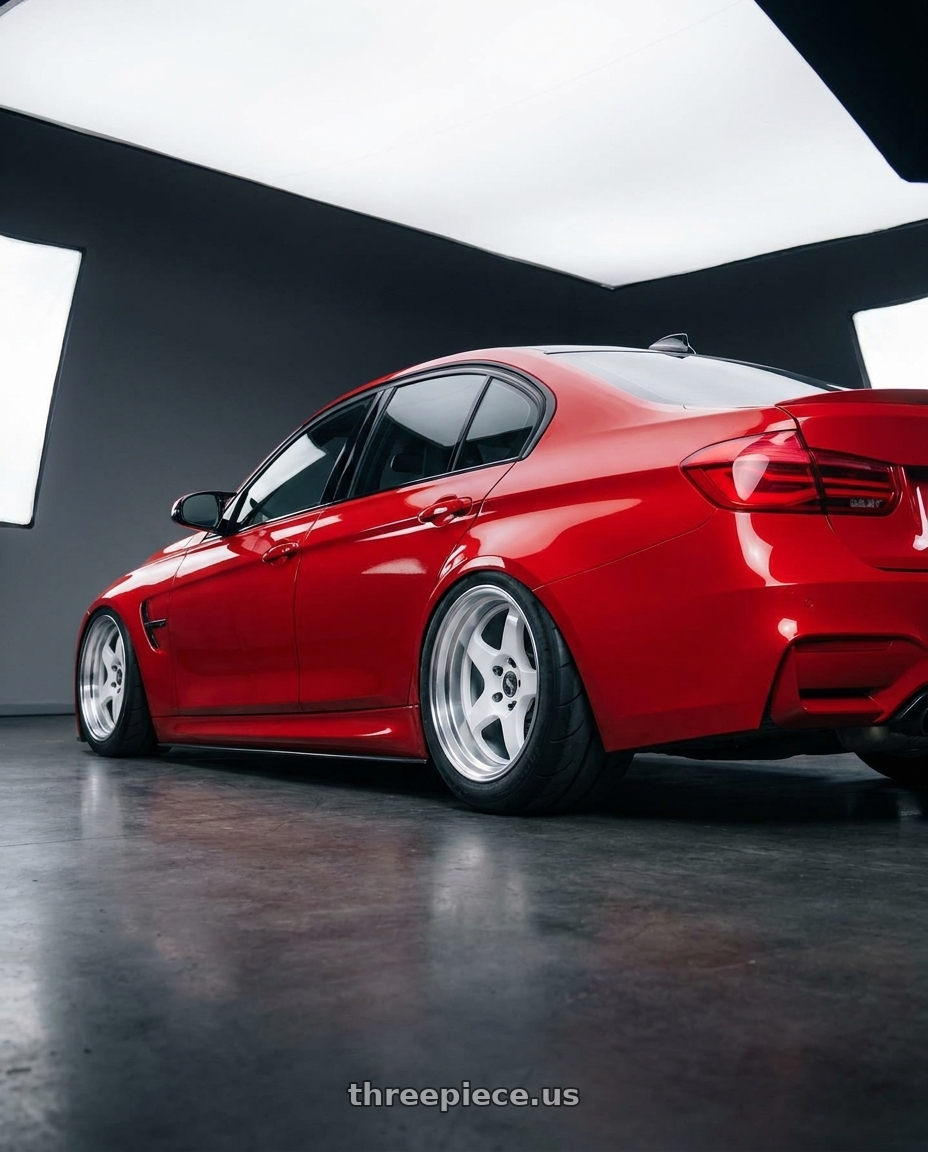 2016 bmw m3 with ESR Wheels SR01 5x120 18x8.5 +30 Gloss White Machine Lip wheels rear three quarter view excessive tires