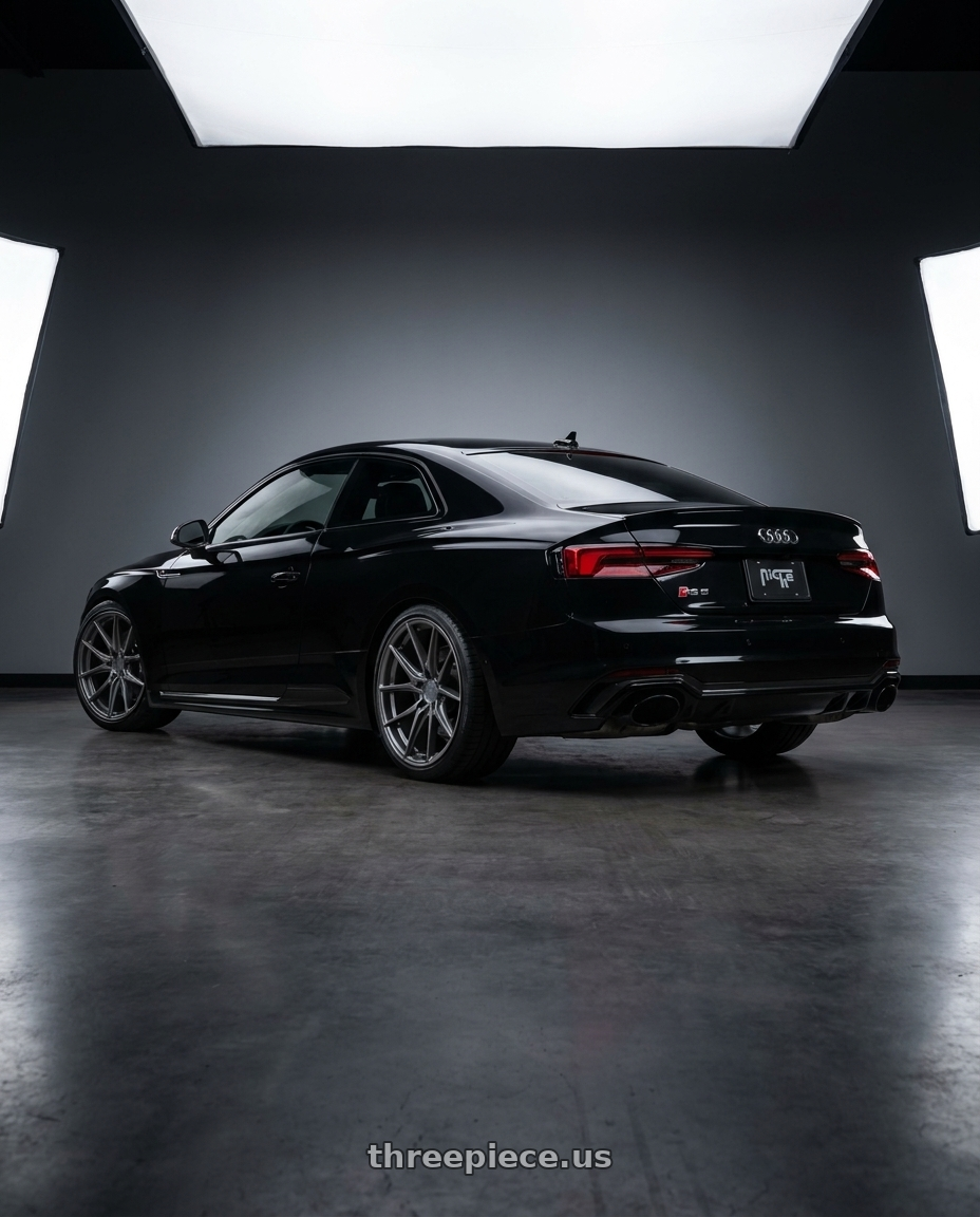 2022 Audi RS5 with Niche 1PC M116 MISANO 5X112 20X9 +26 MATTE GUN METAL wheels rear three quarter view square tires