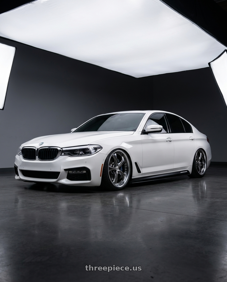 2019 bmw 540i alpine white with Work Wheels VS-KF 5x112 20x8+20 Brilliant Silver Black R Disk FULL REVERSE wheels