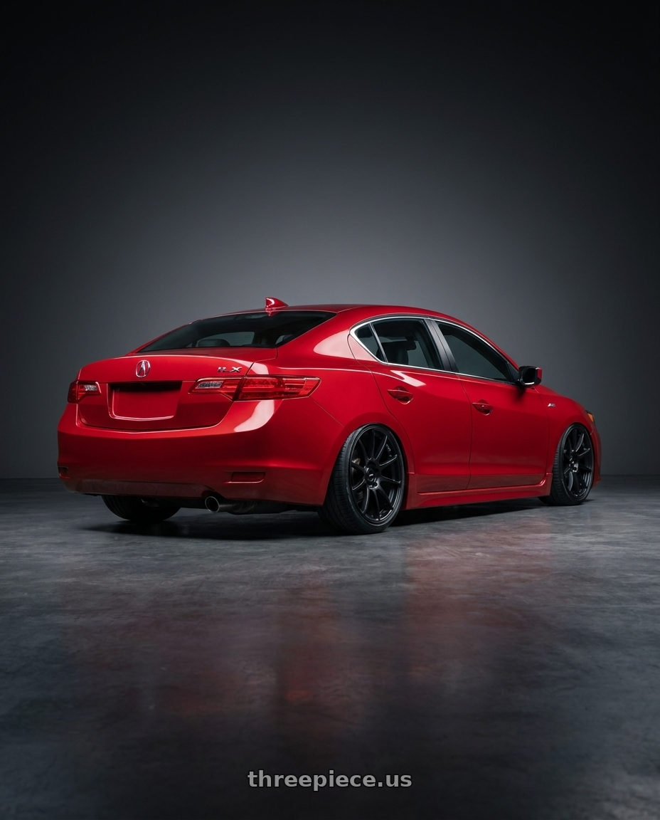 2012 Acura ILX with Ssr Gtv02 5x114.3 18x8+35  FLAT BLACK wheels rear three quarter view slight stretch tires