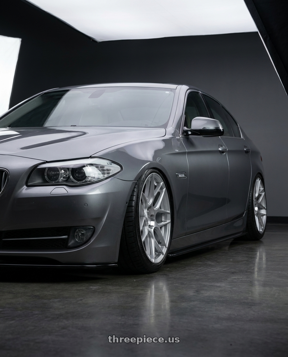 2016 BMW 5 Series F10 with Aodhan AFF2 5x120 19x8.5+35 Gloss Silver Machined Face wheels