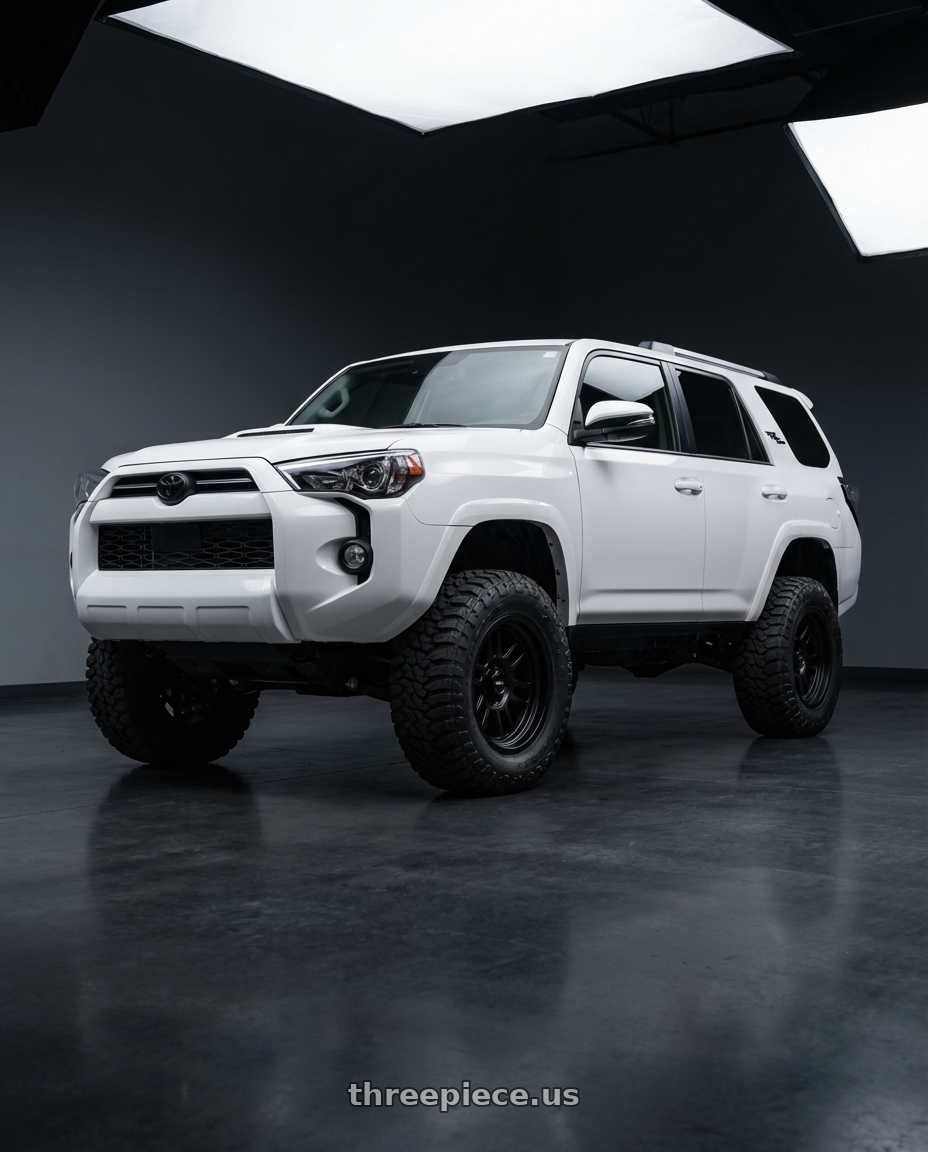 2022 Toyota 4Runner with Vision Off-Road 111 Nemesis 6x139.7 20x9+12 Matte Black wheels front three quarter view lifted stance