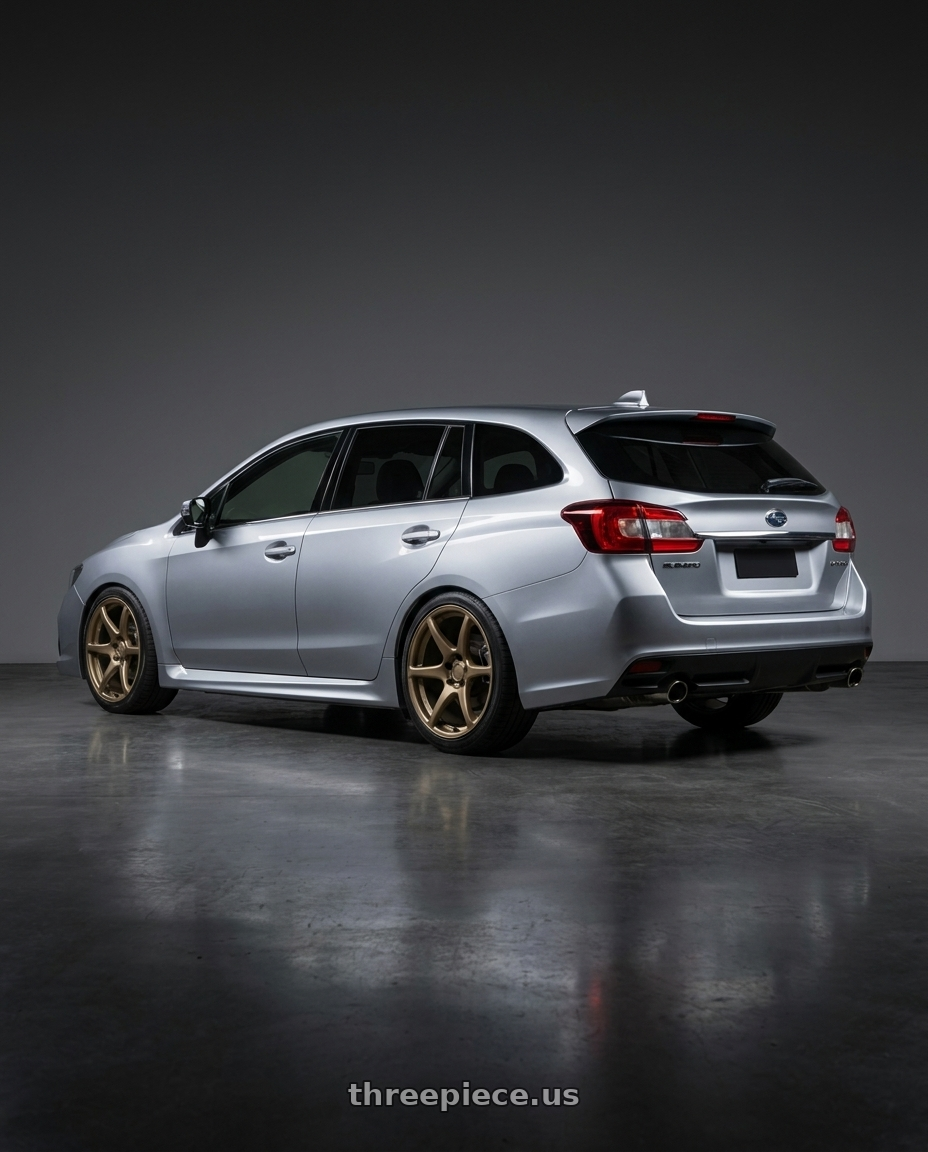 2019 Subaru Levorg with Kansei K11B Tandem 5X112 18x8.5 35 Bronze wheels rear three quarter view square tires