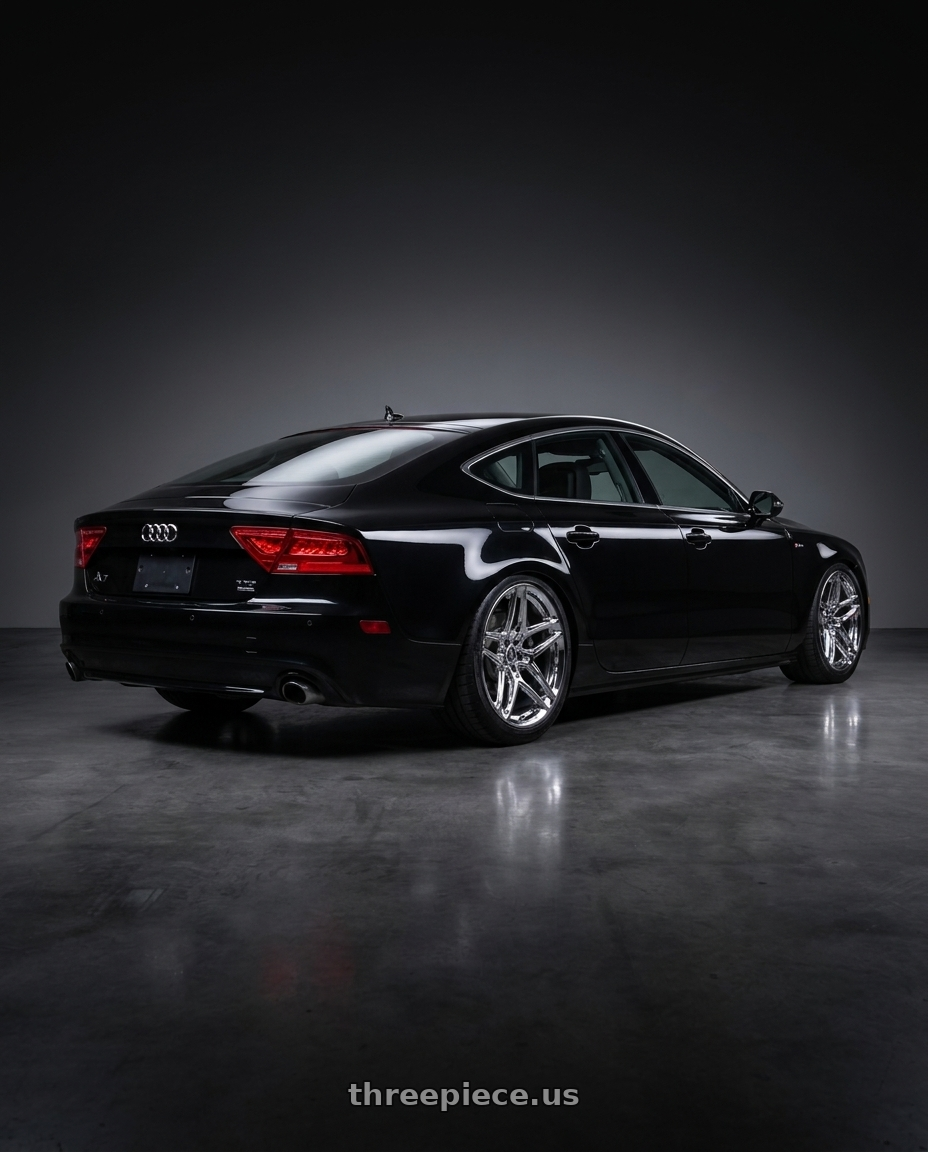 2012 audi A7 with HERITAGE WHEEL EBISU MONOC 5x112 20x9 +25 CHROME wheels rear three quarter view square tires