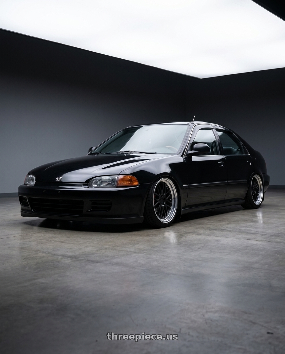 1995 Honda Civic 4dr LX with Work Rizaltado Mesh 4x100 16x6.5+38 O Disk Matte Black wheels