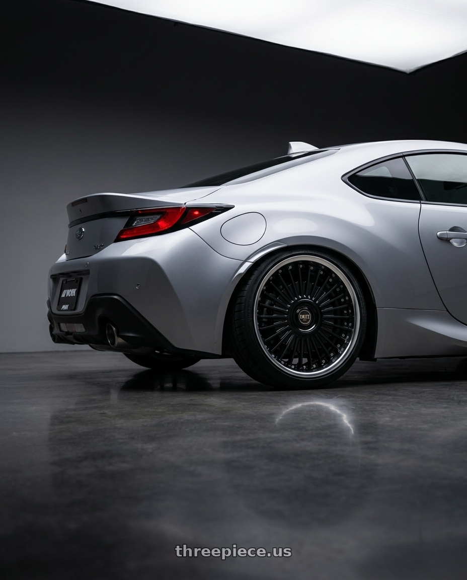 2022 Subaru BRZ with Work Emitz Black Polish 5x100 19x7.5 +45 wheels rear three quarter view square tires