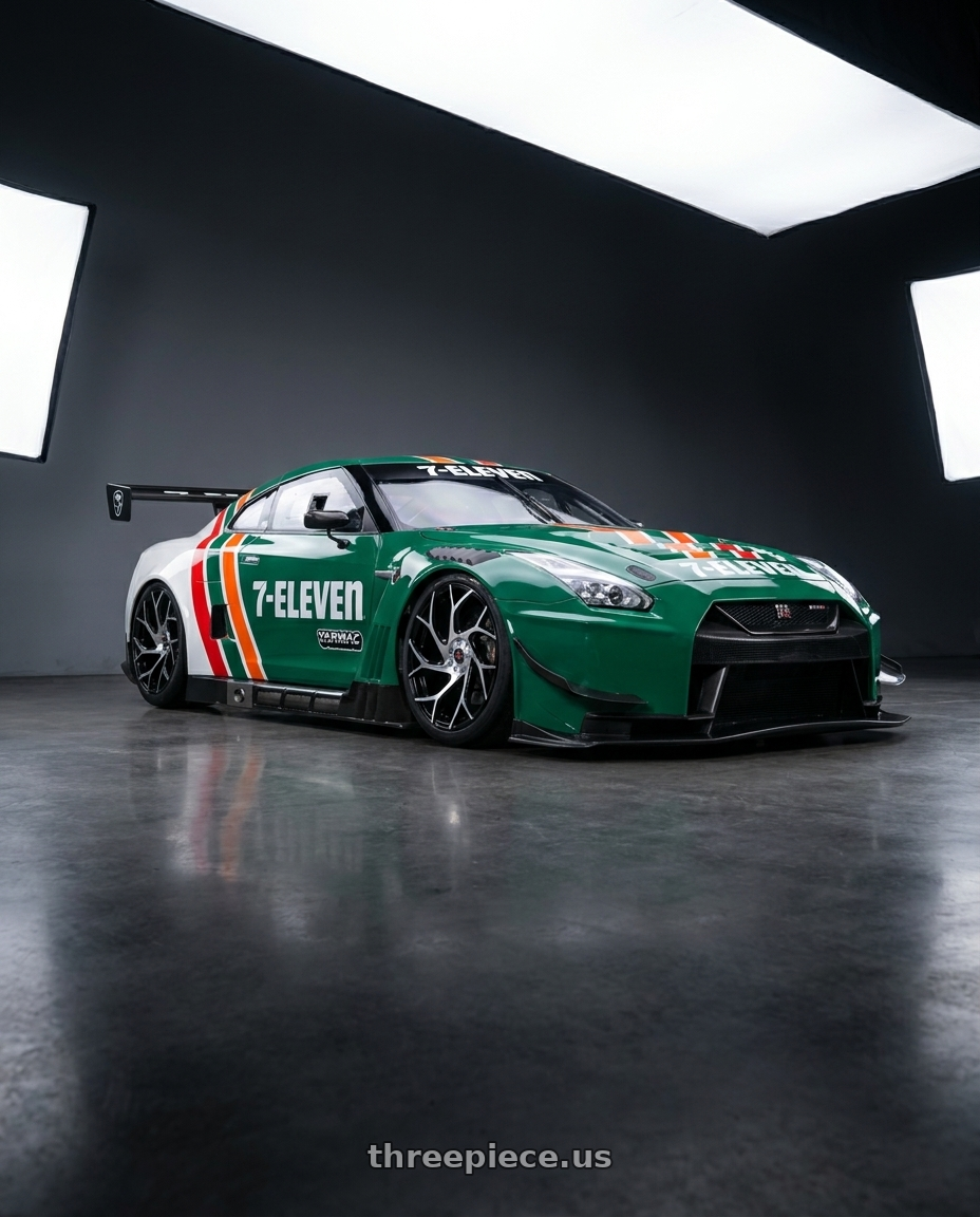 2025 NISSAN GT-R NISMO GT3(TARMAC WORKS × 7-ELEVEN TAIWAN 7-11限定紀念車) with Ignite Inferno 5x115/5x120 24x9.5 +15 Gloss Black Machined wheels