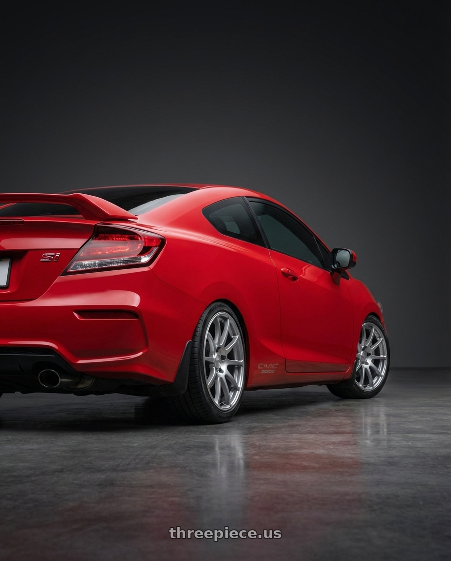 2015 Honda Civic Si with Ssr Gtv02 5x114.3 17x8+45  GLARE SILVER wheels rear three quarter view square tires