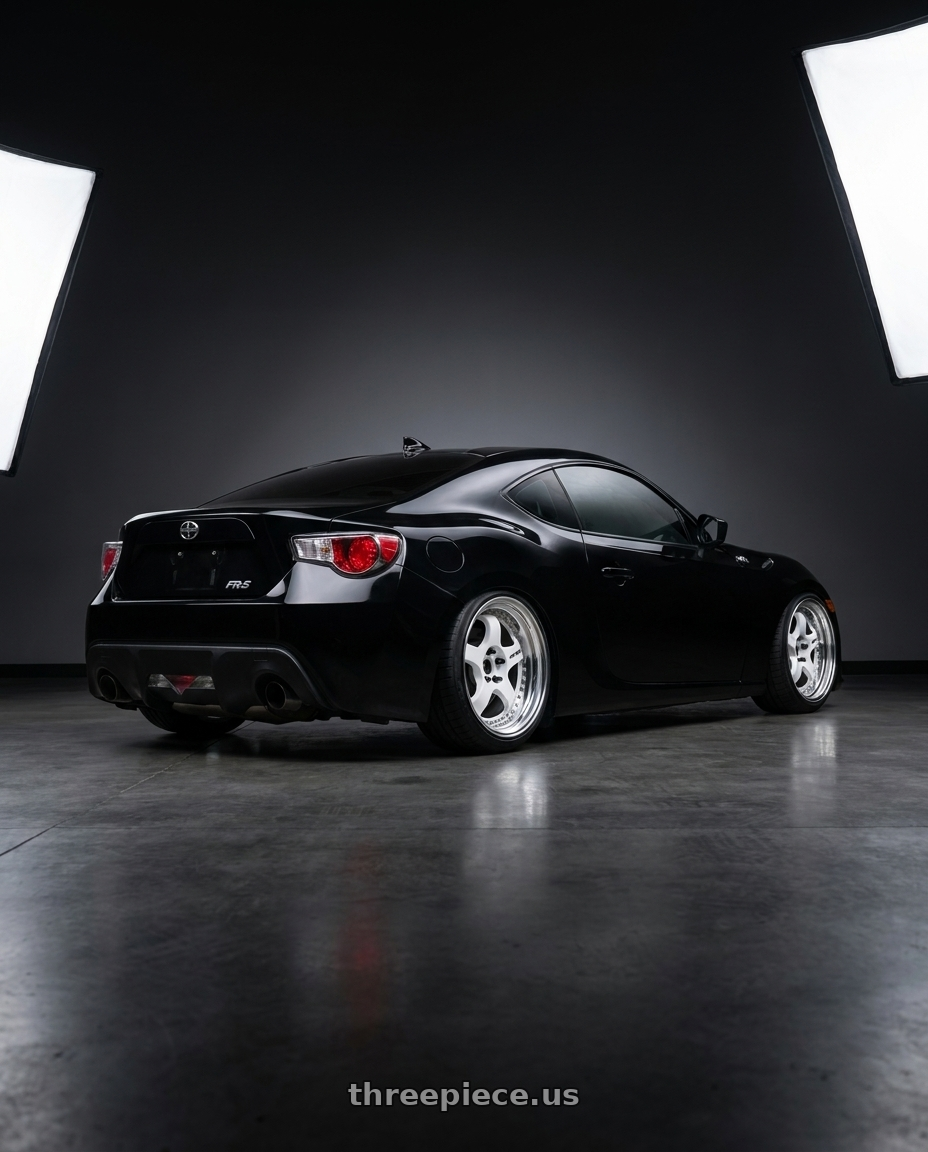 2013 scion frs with Work Meister S1 3P 5x100 18x9.5+35 L Disk White wheels rear three quarter view square tires